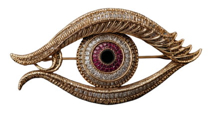 Eye-shaped brooch with gemstone iris, surreal yet elegant jewelry design