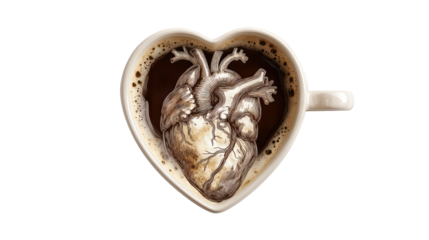 Heart-shaped coffee cup with symbolic heart inside