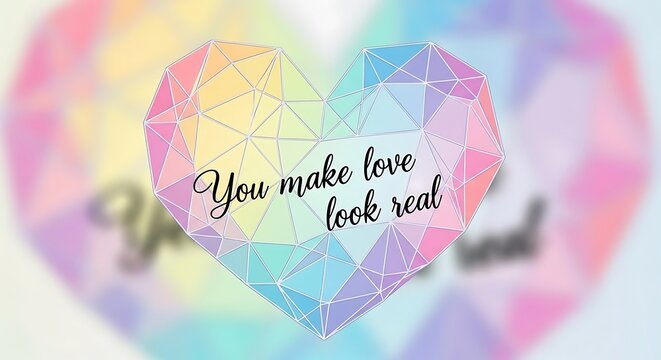 Colorful Geometric Heart with Romantic Quote You make love look real.