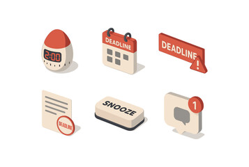 isometric icon items isolated on white background deadline countdown timer deadline due date calendar deadline warning banner deadline fiscal timestamp deadline snooze button deadline