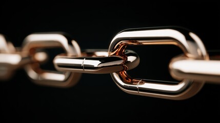 Obraz premium Polished metallic chain links interlocked against a dark background.