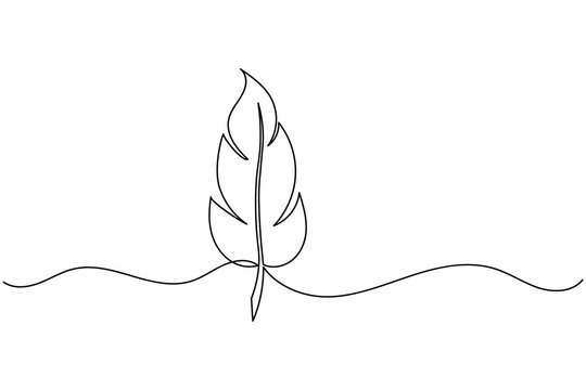 Minimal continuous line feather outline drawing vector illustration