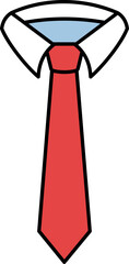 Red tie and collar icon in line and fill style.