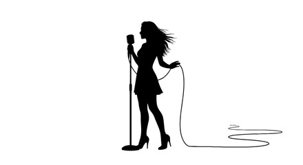 Female Singer Performing on Stage with Vintage Microphone Silhouette: Expressive vocalist in concert, captivating silhouette for music event, entertainment industry ads, promotional graphic, vector ar