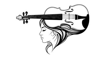 Obraz premium Elegant Woman Silhouetted with Violin: Musical Portrait of Artistic Expression, Dreaming of Melodies, and Conceptualizing Sound Design for Classical Music Promotion, Creative Arts, and Sophisticated B