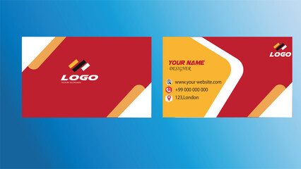 Modern Corporate Business Card Template: Red and Yellow Minimalist Design with Contact Information