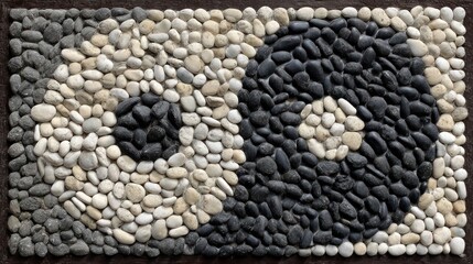 Naklejka premium Yin yang symbol created with pebbles of different colors texture background