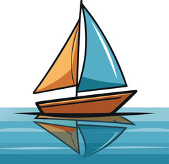 A sailing yacht cruises the sparkling ocean with its mast silhouetted against the bright sky for a perfect summer travel vacation