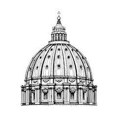 A highly detailed hand-drawn illustration of the dome of saint peter's basilica in vatican city rome