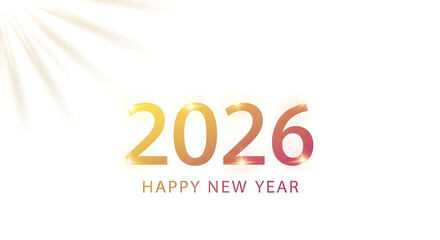 Obraz premium Elegant happy new year 2026 greeting card with golden gradient and sunburst isolated on white background