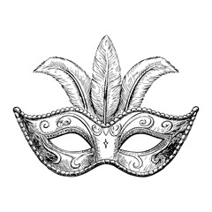A detailed hand-drawn sketch of an ornate venetian carnival mask a symbol of mystery and celebration