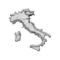 A black and white hand-drawn contour map of italy including sicily and sardinia perfect for geographical concepts