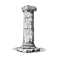 A detailed hand-drawn sketch of an ancient roman column pillar on a stone base perfect for historical designs