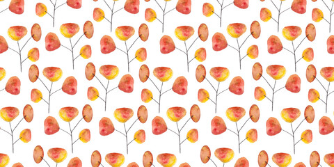 orange eucalyptus watercolor leaves on white background, hand drawn