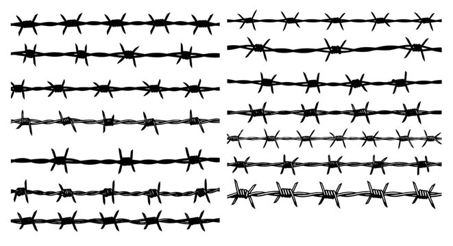 Assorted Barbed Wire Strands Illustration Set for Security and Boundary Design Elements, Representing Restriction and Safety, a Collection of Sharp Wire Images for Industrial Use and Graphic Resources