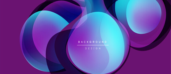 Abstract fluid shapes overlap, creating vibrant purple, blue gradients. Text reads background design centered within composition.