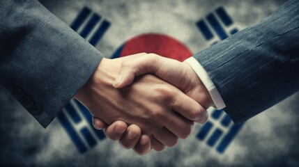 Business agreement between partners in front of South Korean flag highlighting collaboration in Seoul