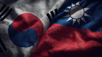 Flags of South Korea and Taiwan displayed together in a symbolic representation of friendship and collaboration
