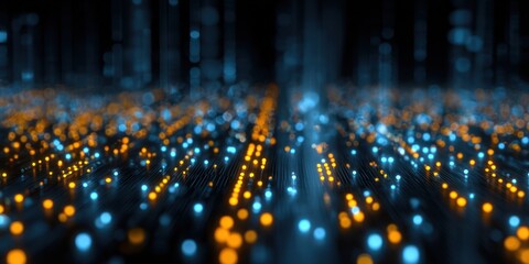 Abstract Digital Background with Glowing Blue and Orange Particles