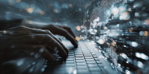 Abstract Motion Blur of Hands Typing on Keyboard with Digital Effect