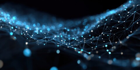 Abstract Digital Network with Bright Nodes and Lines in 3D Space