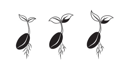Fototapeta premium Seedlings sprouting growth stages isolated plant development biological process time lapse botanical progression silhouette