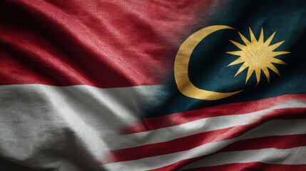 National flag of Malaysia flowing gently in the wind against a clear blue sky during a sunny afternoon