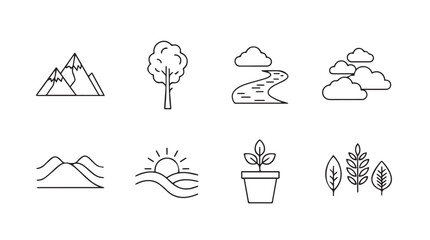 Set of organic nature landscape elements icons for environmental design projects silhouette