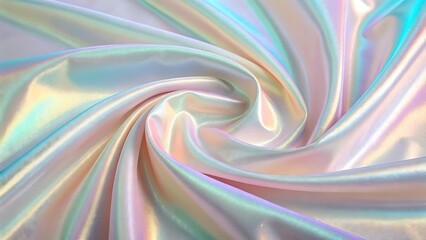 Close up shot of iridescent fabric with a swirling design and soft pastel color variations visible