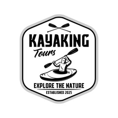 Kayaking adventure logo vector design monochrome black and white