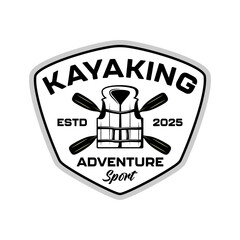 Kayaking adventure logo vector design monochrome black and white