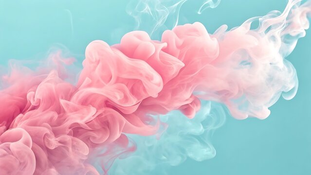 Abstract image featuring pink and white smoke swirling against a light blue background art creation