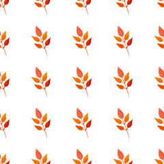 seamless pattern of orange autumn leaves, hand drawn watercolor elements, isolated on white background