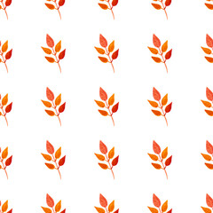 seamless pattern of orange autumn leaves, hand drawn watercolor elements, isolated on white background