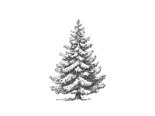 Fototapeta premium Christmas tree vector illustration, hand drawn pine tree sketch, vintage holiday design for festive greeting or decoration