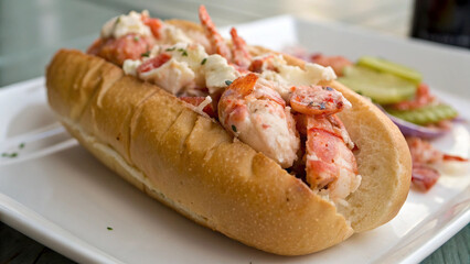 Traditional New England Lobster Roll on Toasted Buttered Bun