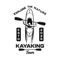 Kayaking adventure logo vector design monochrome black and white