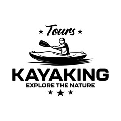 Kayaking adventure logo vector design monochrome black and white