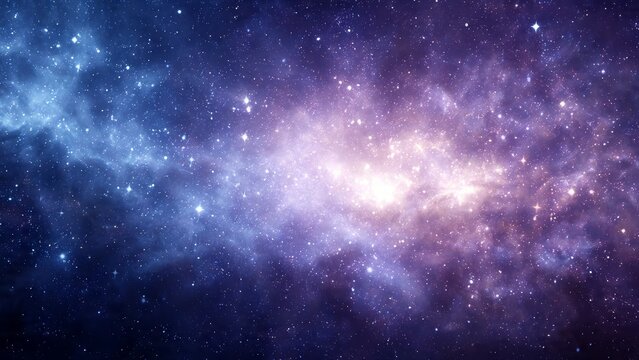 Deep space nebula with glowing stars and cosmic clouds in blue and purple hues