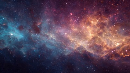 Fototapeta premium Vibrant nebula with stars cosmic dust clouds in deep space blue and orange hues