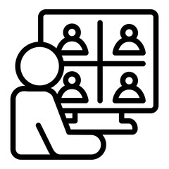 Fototapeta premium Person and video conference on monitor line icon, remote work concept, online meeting vector sign on white background, outline style icon mobile concept web design. Vector graphics.