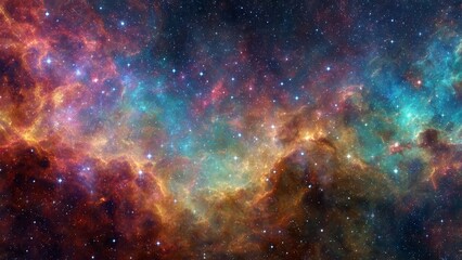 Vibrant colorful cosmic nebula with glowing stars and gas clouds deep space background