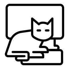 Computer, keyboard and cat line icon, leisure time concept, pet relax near PC monitor vector sign on white background, outline style icon mobile concept web design. Vector graphics.