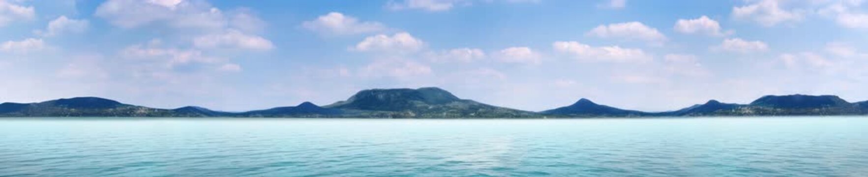 Lake Balaton with Mountains and Blue Sky | Loop Wide Screen Animation