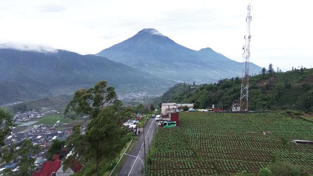 view of Mount Sindoro from the Dieng Plateau, Wonosobo