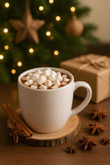 Festive Hot Chocolate with Marshmallows, Christmas Cozy