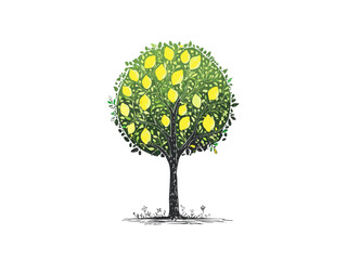 Lemon Tree Vector Illustration – Hand Drawn Citrus Fruit Tree Sketch