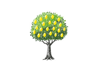 Lemon Tree Vector Illustration – Hand Drawn Citrus Fruit Tree Sketch
