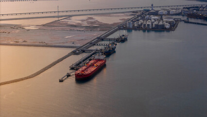 Oil tanker ship. Red Oil Tanker runing in the ocean sea. petroleum ship transportation import...