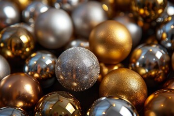 Christmas ornaments in gold and silver are creating a festive atmosphere for the holidays